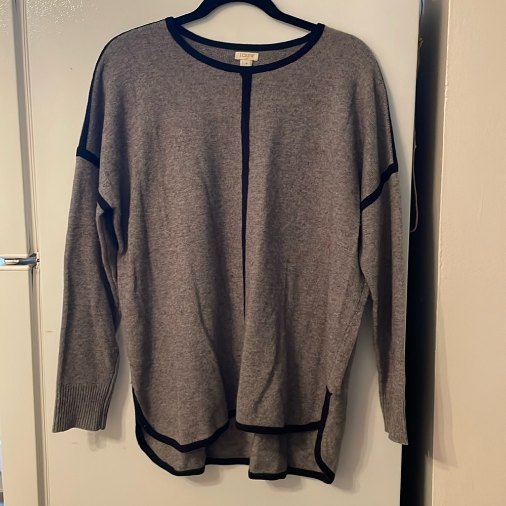 Oversized‎ J. Crew Grey Tunic Sweater w/Black Edging Size M